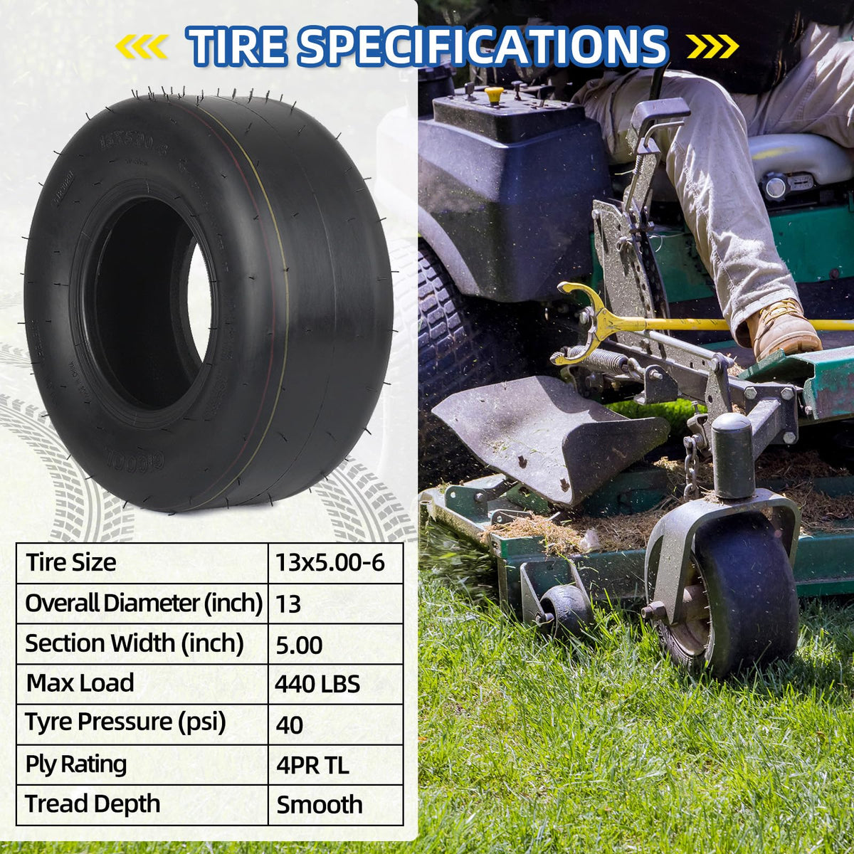 GICOOL four-ply lawn-mower tire designed for durability and lawn-friendly performance.