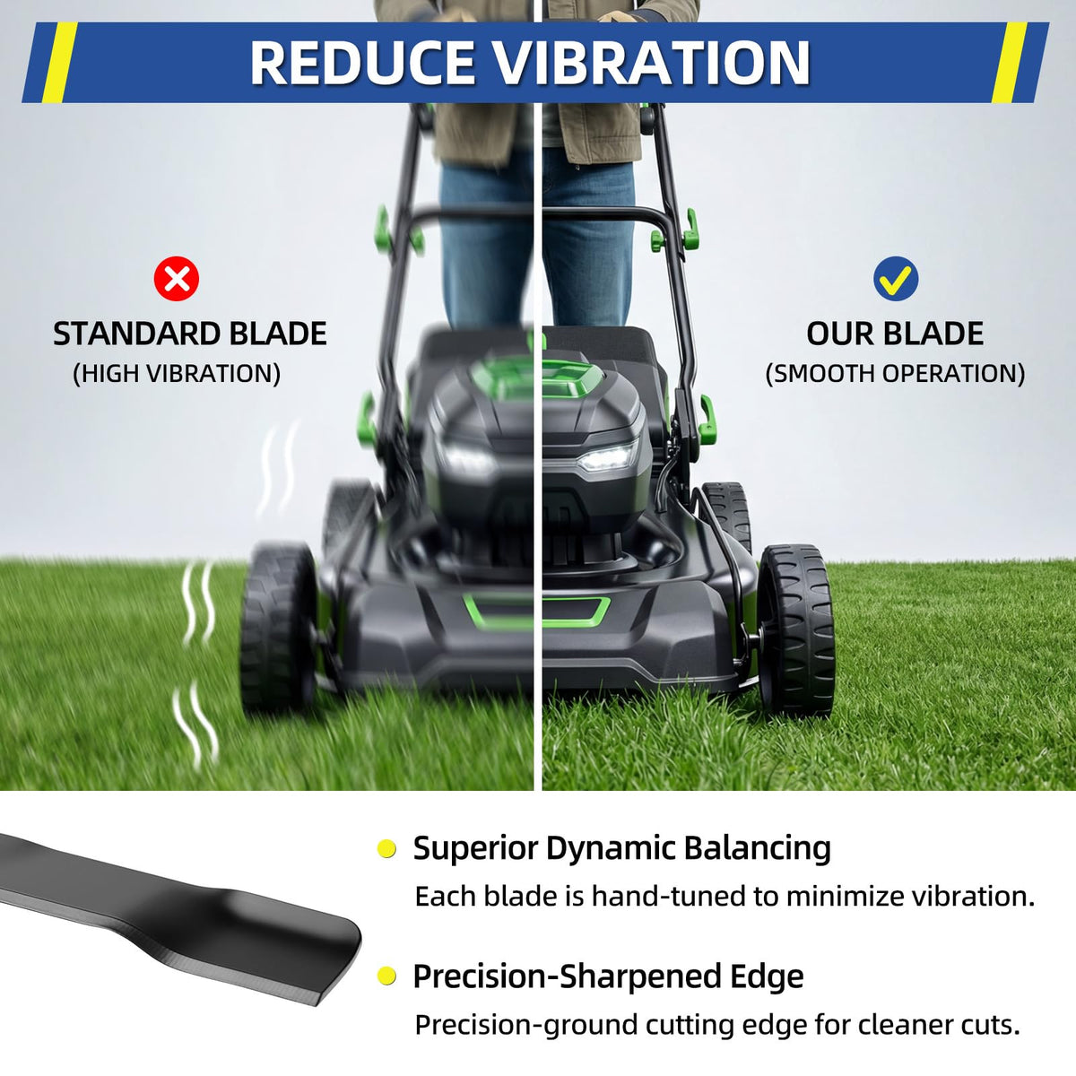 GICOOL greenworks compatibility label shows broad mower model support.