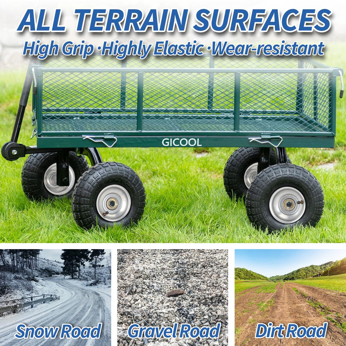 GICOOL heavy-duty wheel supports up to 300 lbs per axle