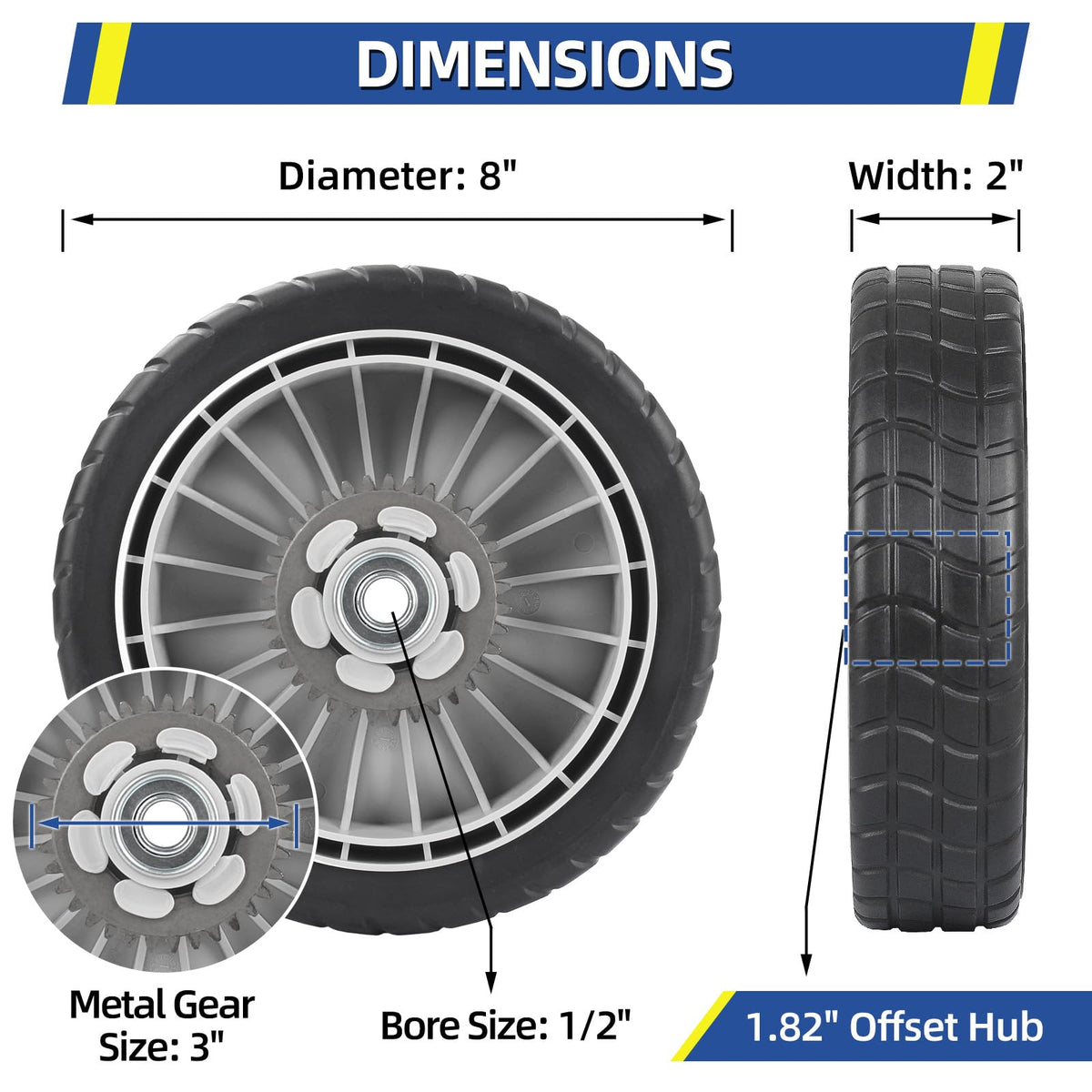 GICOOL HRR216 rear wheel 8-inch delivers solid traction for push mowers.