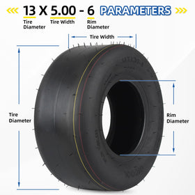 GICOOL lawn-mower tire sidewall detail emphasizing tubeless design.