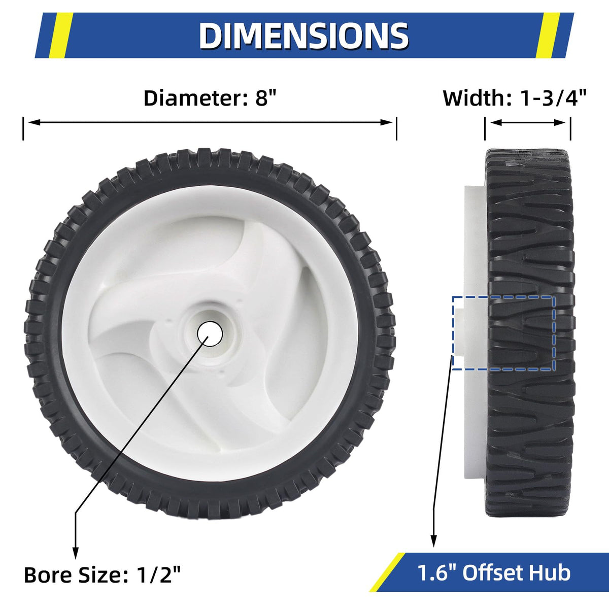 GICOOL lawn mower wheels pair ready for installation on front drive