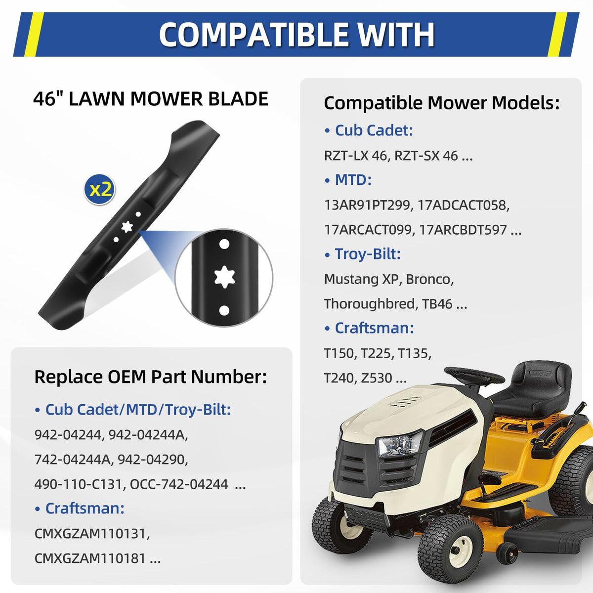 GICOOL blade compatible with Cub Cadet 46 deck