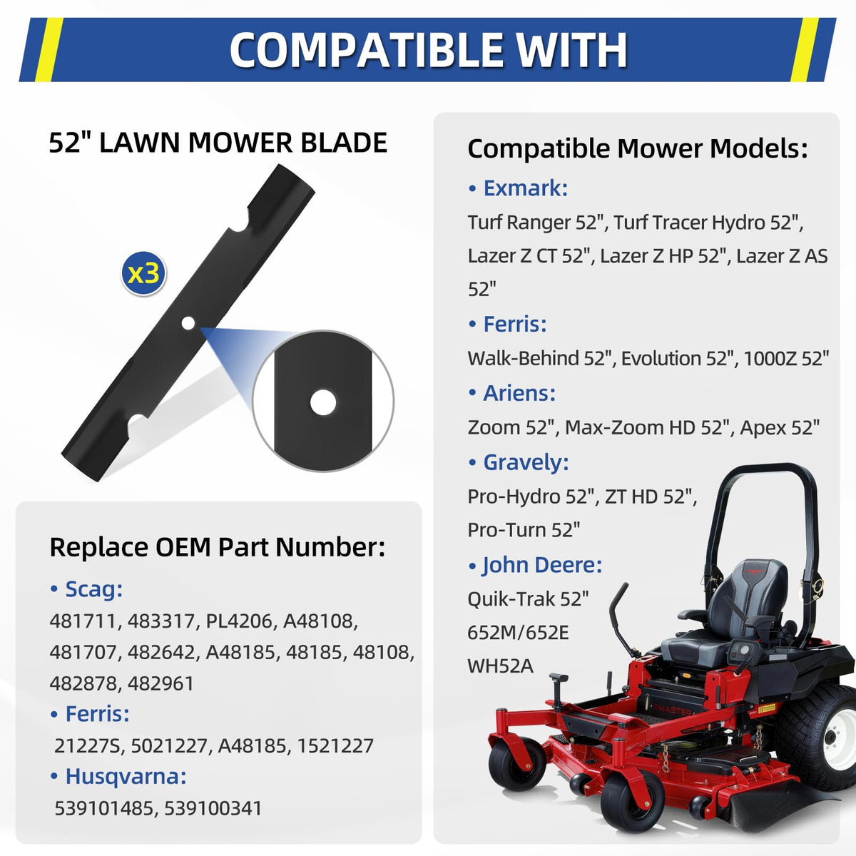 GICOOL mulching blade closeup shows sharp edge and durable construction