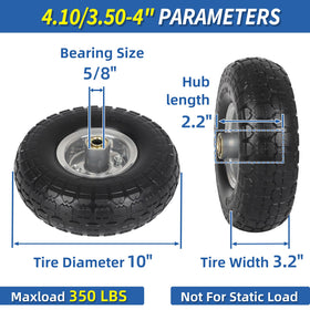 GICOOL PU solid tire and wheel assembly shown for garden carts
