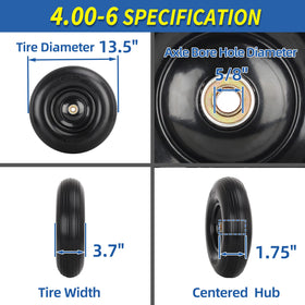 GICOOL solid 4-00-6 tire close-up highlighting durable, air-less construction.