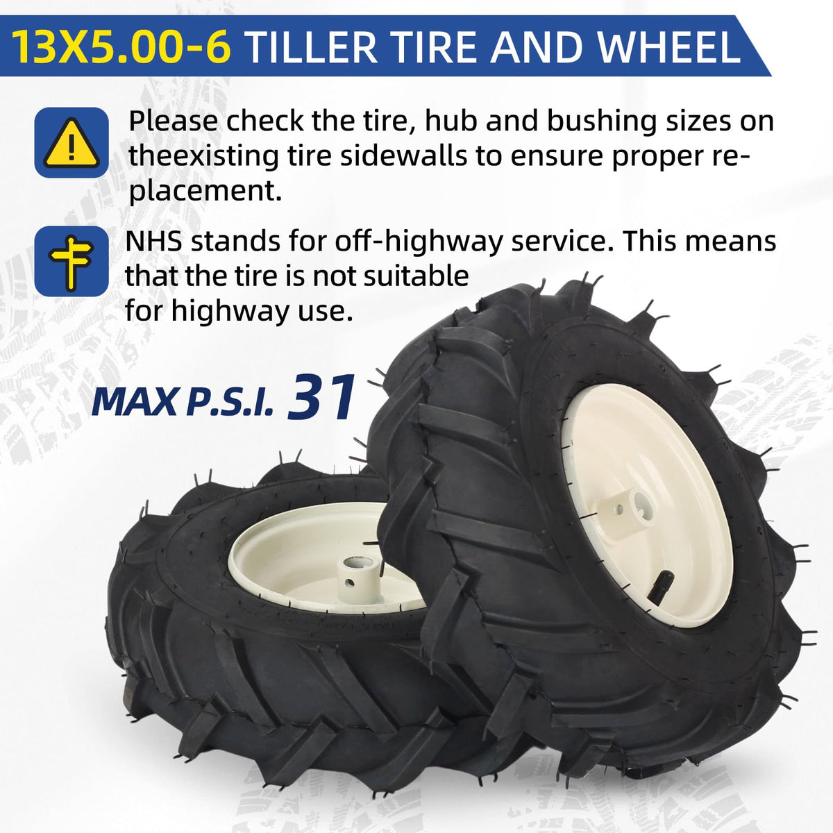 GICOOL tire mounted on tiller demonstrates compatibility with Craftsman and Troy-Bilt