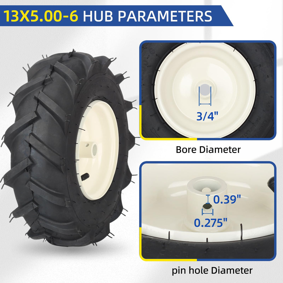 GICOOL tiller right wheel 13x5-6 size boosts stability during cultivation