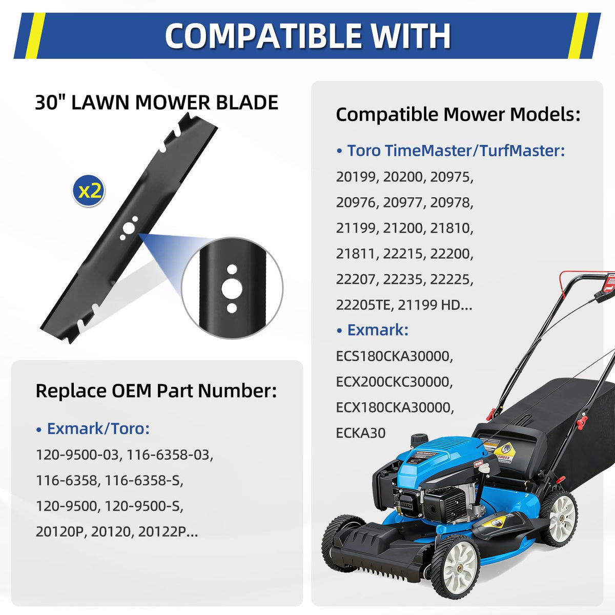 GICOOL Toro Timemaster 30in mulching blade with detailed tooth design