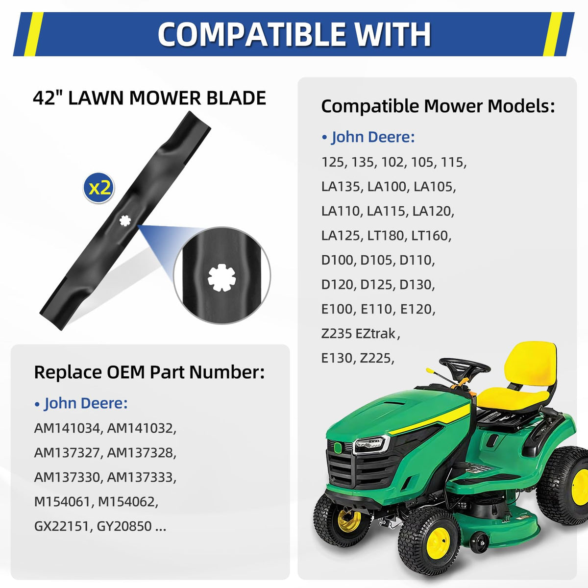 GICOOL two-pack blades for reliable 42-inch mower performance