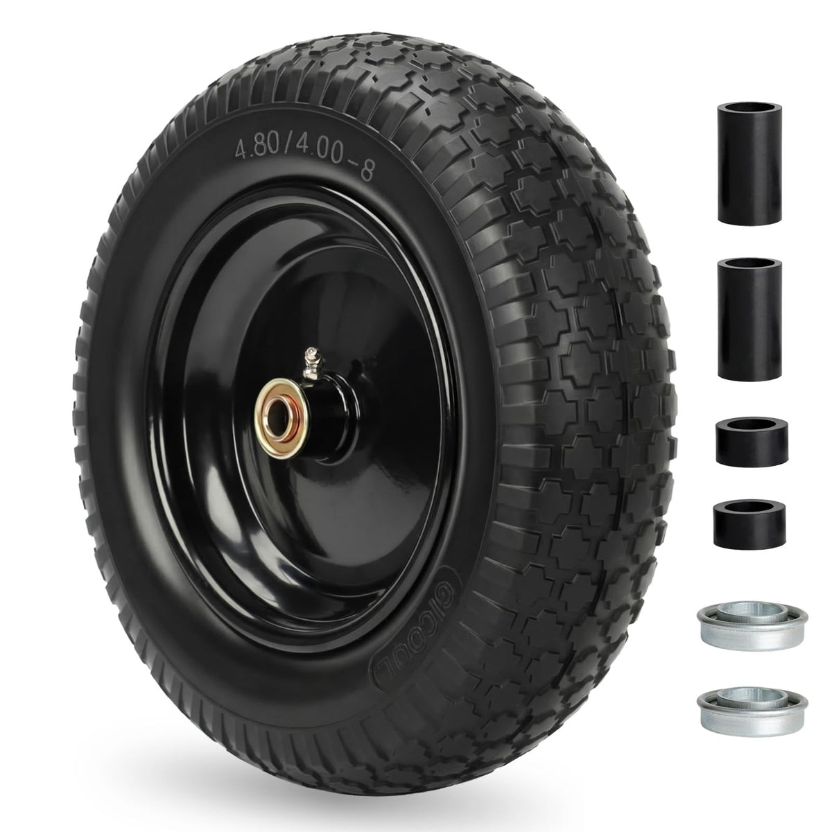 GICOOL wheelbarrow tire 4.00-8 main view showing universal fit for many carts.