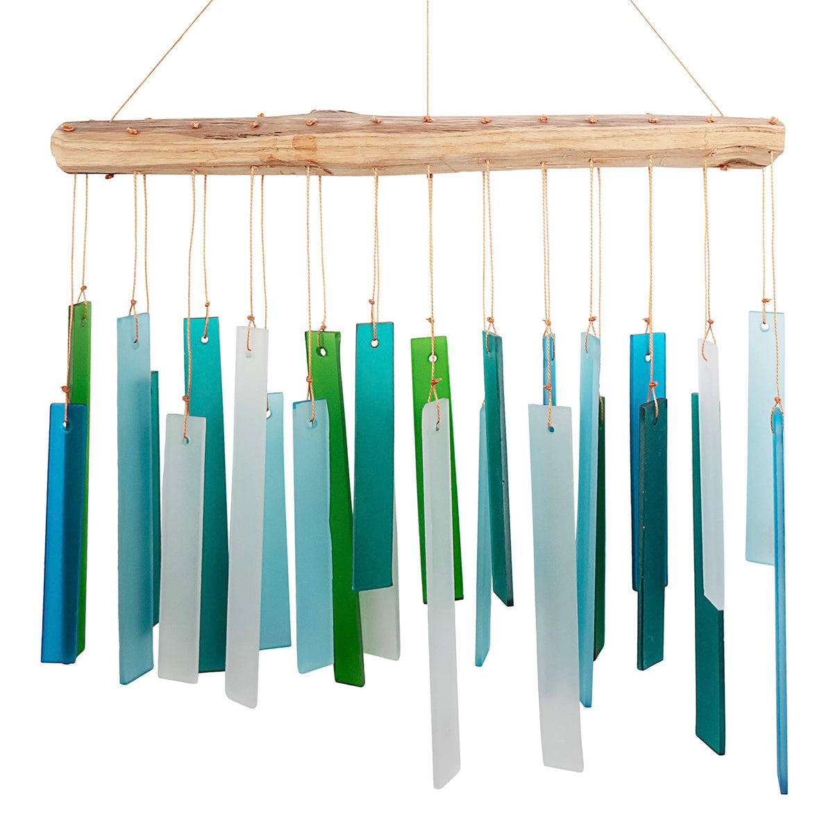 Gift Essentials blue handworks sea glass chime reflects bright colors in sunlit windows