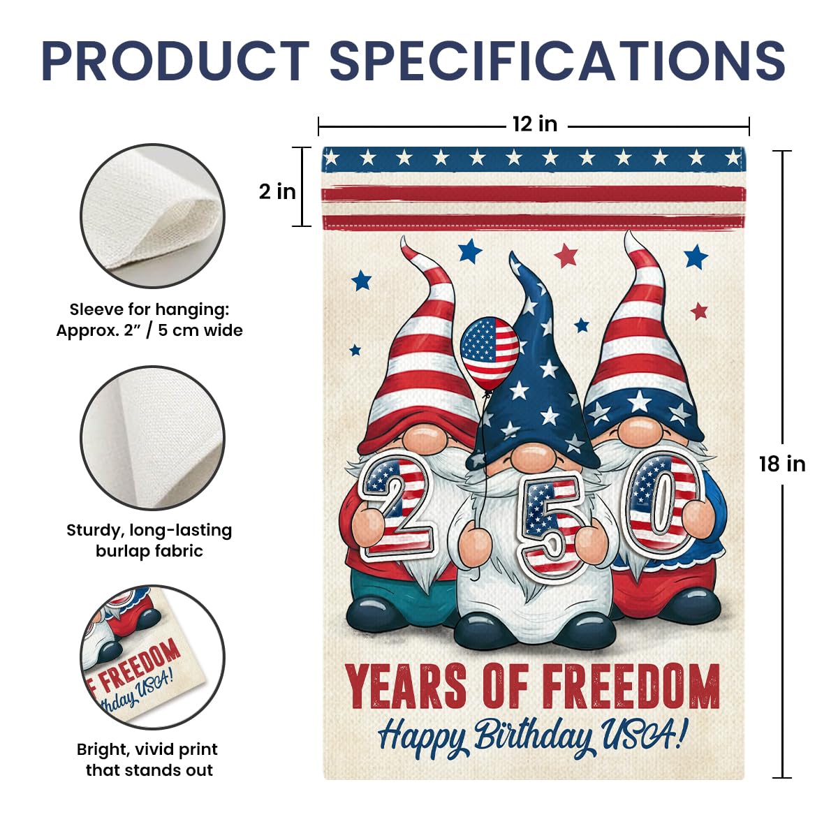 Gift Glow patriotic gnomes detail highlights festive red white blue hues.