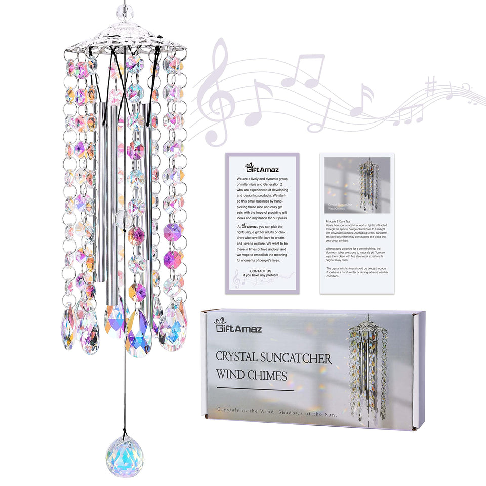 GiftAmaz crystal suncatcher wind chimes create light and sound decor.
