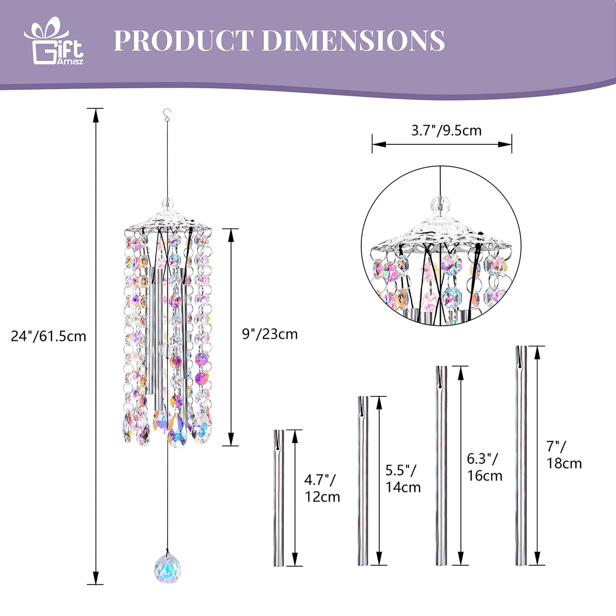 GiftAmaz four tuned aluminum tubes deliver a delicate wind chime melody.