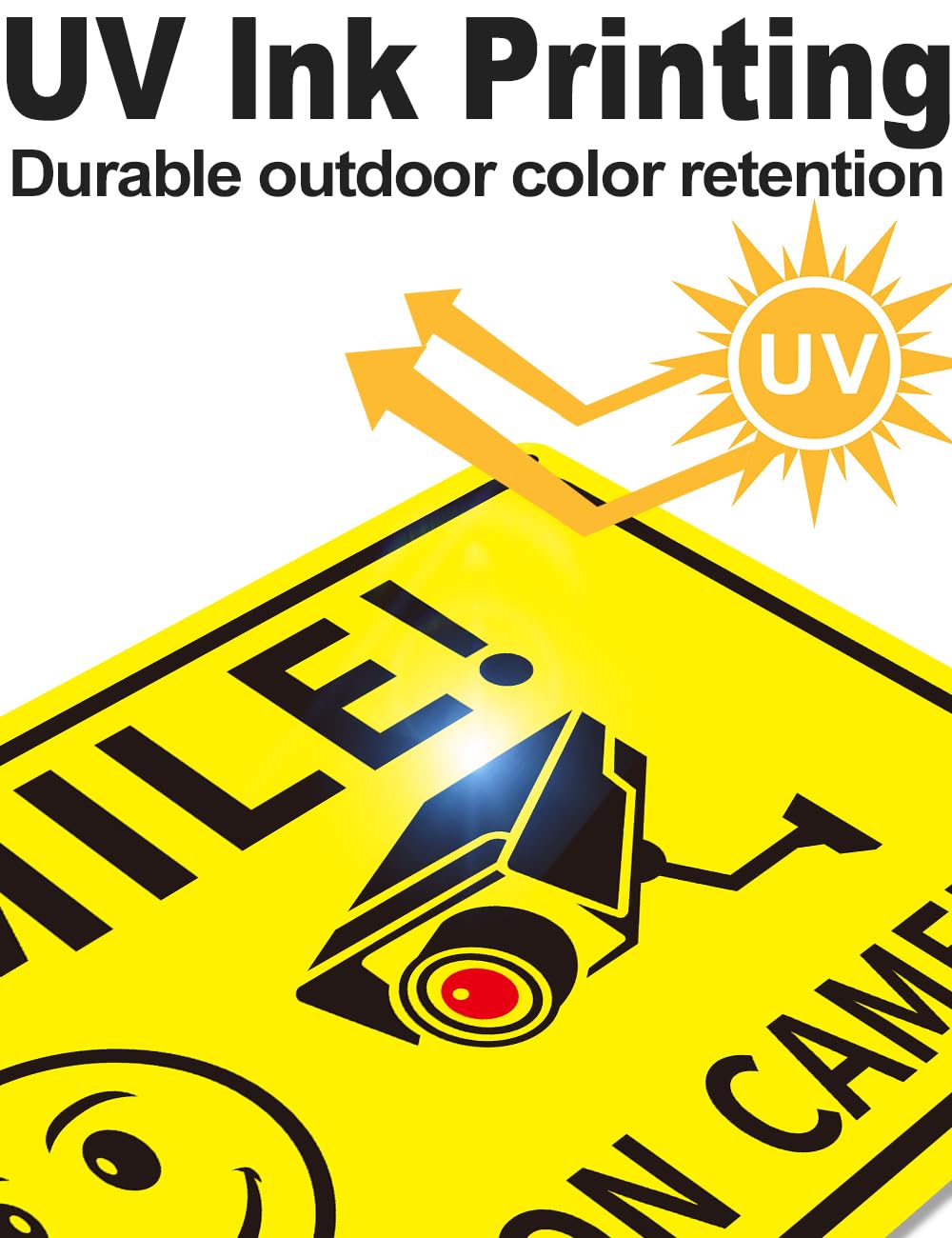 Giftape outdoor surveillance sign stands up to weather for yards and storefronts
