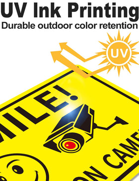 Giftape outdoor surveillance sign stands up to weather for yards and storefronts
