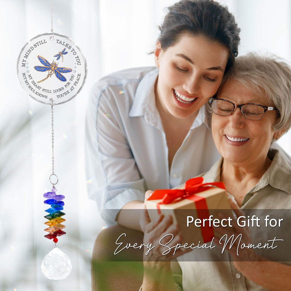 GIFTELIX Hanging Crystal Decor brightens any space with calming light.