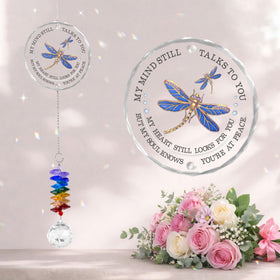 GIFTELIX Memorial Suncatcher Dragonfly captures sunlight to cast peaceful rainbow reflections.