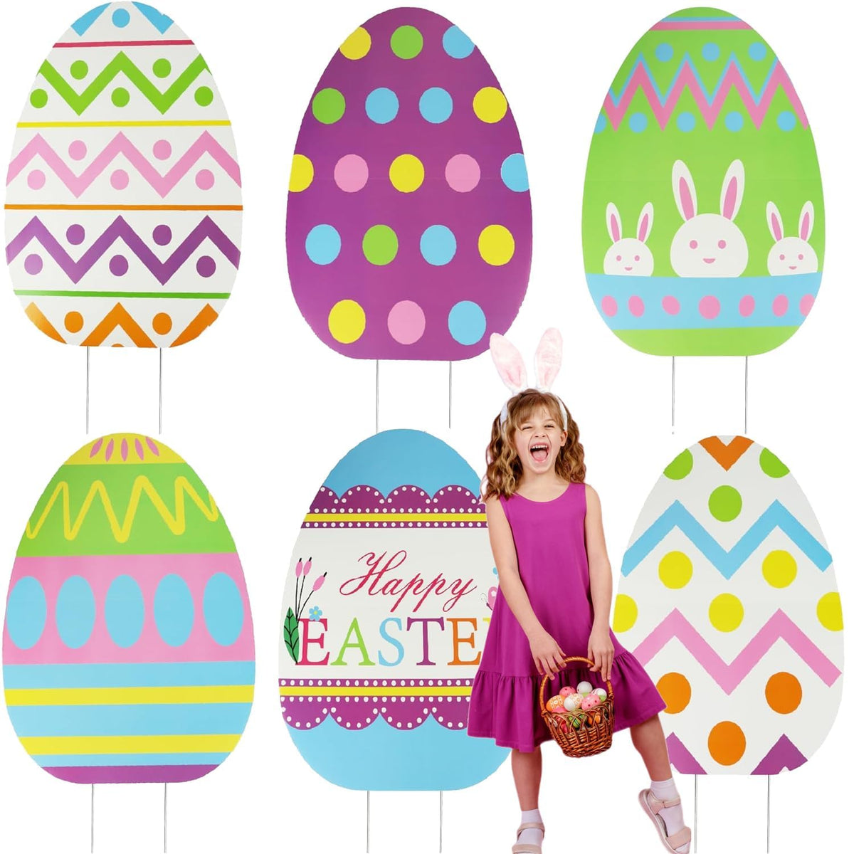 GiftExpress pathway display idea with giant Easter eggs for drive-by viewing