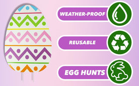 GiftExpress oversized egg signs are designed for seasonal storage and reuse