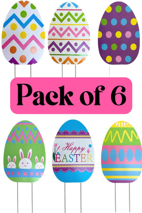 GiftExpress Easter egg yard sign with stakes shows easy assembly for quick setup