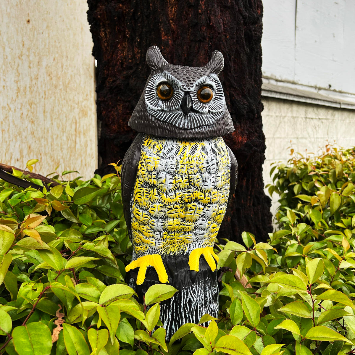 GiftExpress 17-inch tall owl decoy adds lifelike garden appeal and protection.