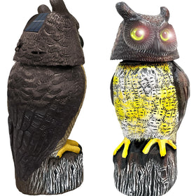 GiftExpress owl decoy in garden setup for flexible patio or roof placement.