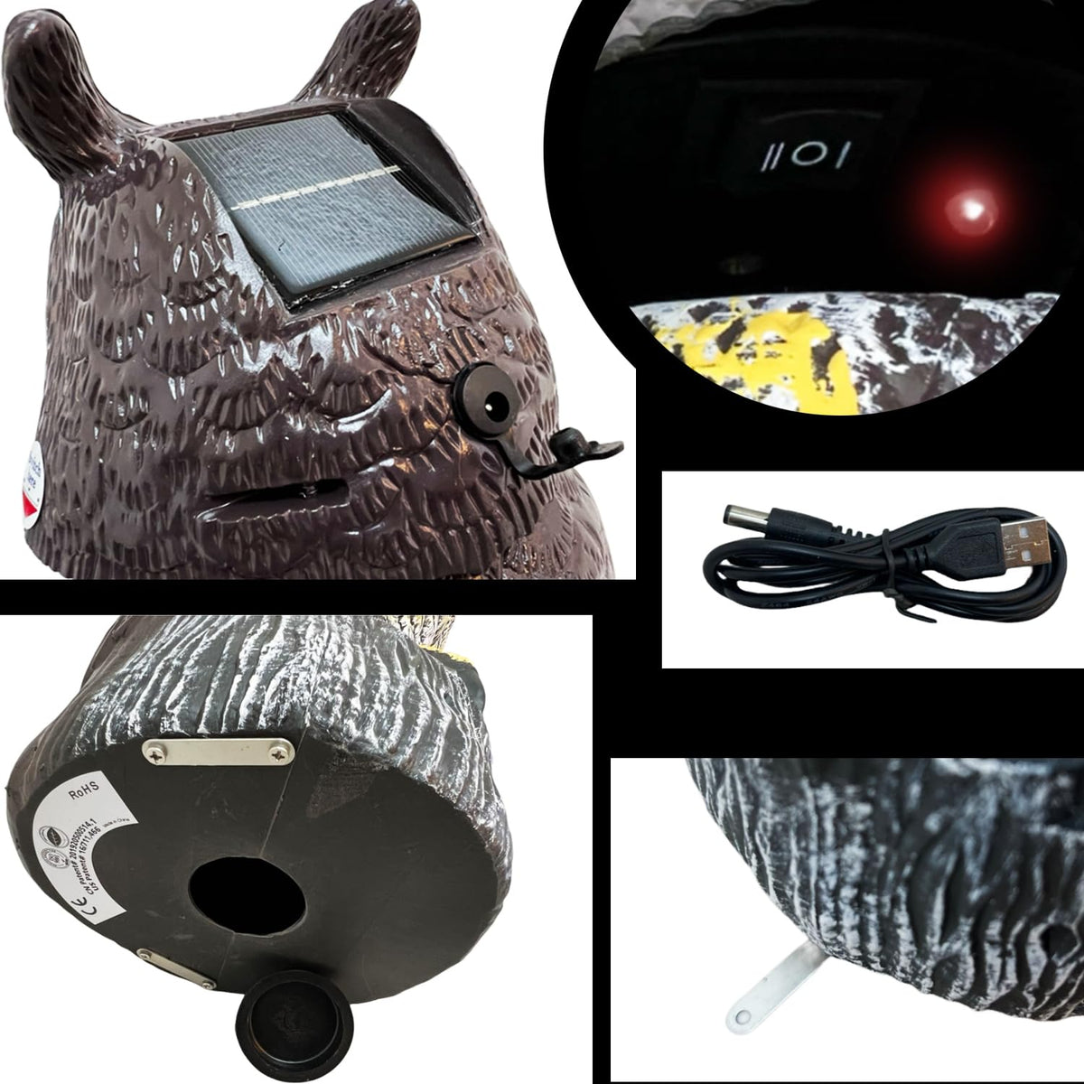 GiftExpress owl decoy features a rotating head for dynamic pest deterrence.