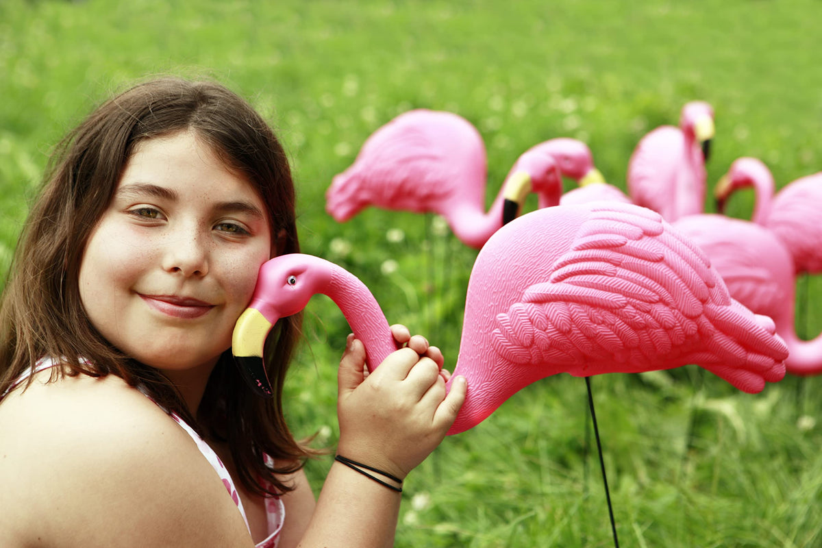 GiftExpress pink flamingos with rust-resistant stakes ensure durable outdoor display