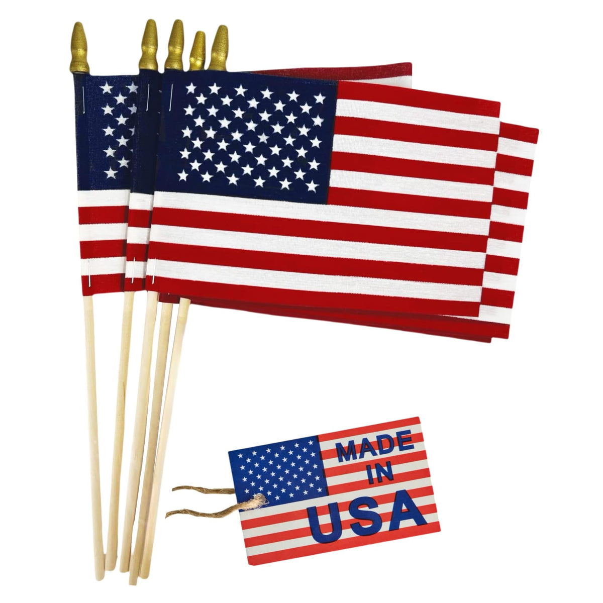 GiftExpress small American flags 4x6 on wooden sticks, ideal for parades.