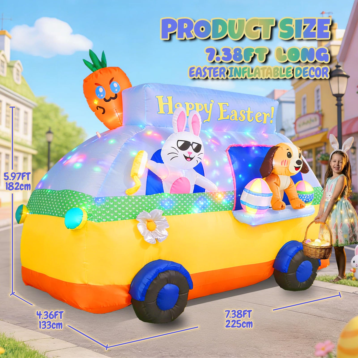 GIFTFIND weatherproof Easter bus inflatable resists rain and sun