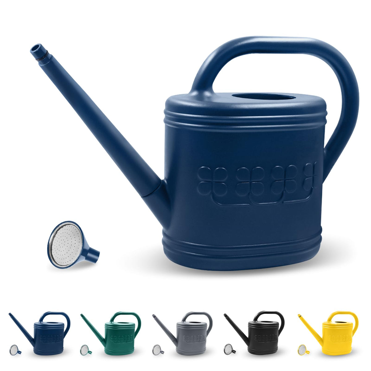 Giftsfaloy 2-gallon watering can with dark blue finish and long spout for precise irrigation.