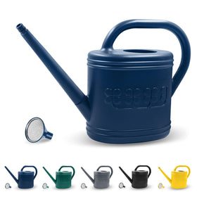 Giftsfaloy 2-gallon watering can with dark blue finish and long spout for precise irrigation.