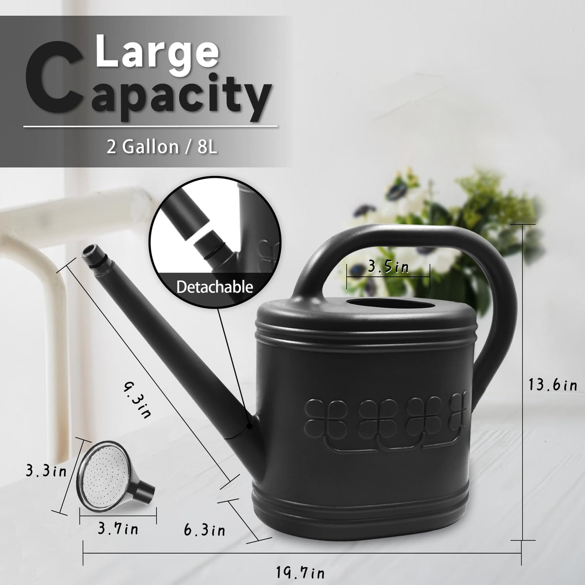 Giftsfaloy 2-gallon watering can with removable sprinkler head for versatile watering tasks.