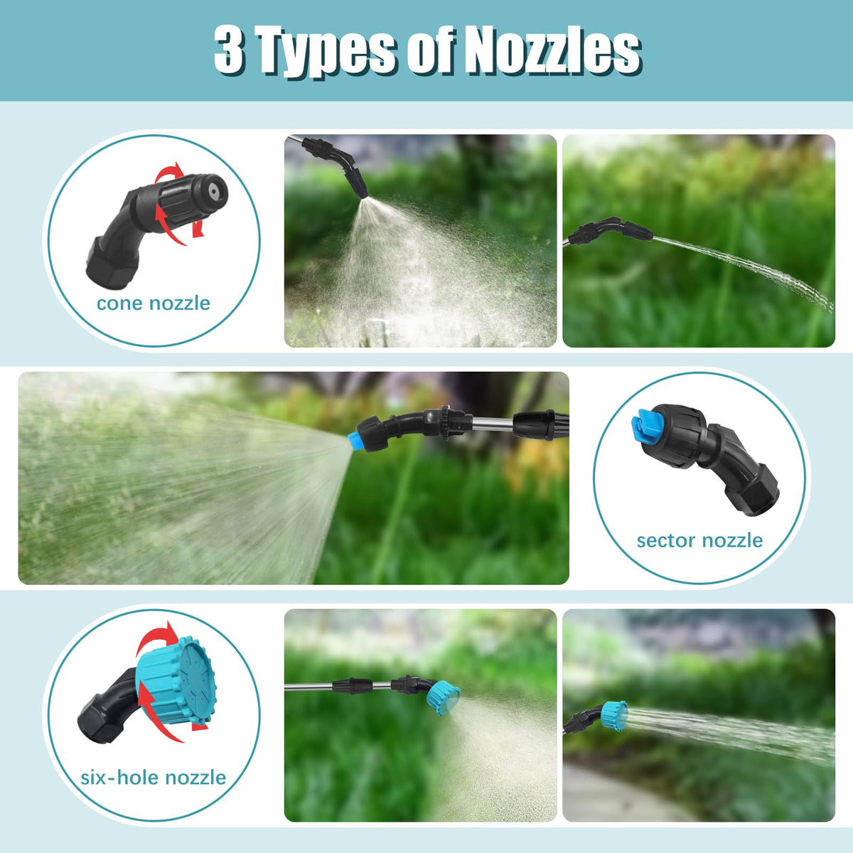 Giftsfaloy sprayer three-nozzle design enables five spray patterns for delicate plants or lawns