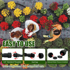 Giftsfaloy hose ends connect to faucets and timers for easy DIY irrigation setup.