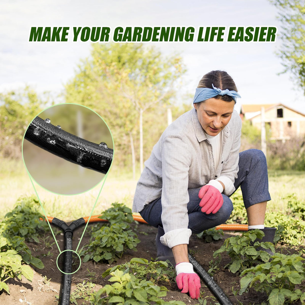 Giftsfaloy flat hose offers flexible layout for beds, borders, or ground cover.