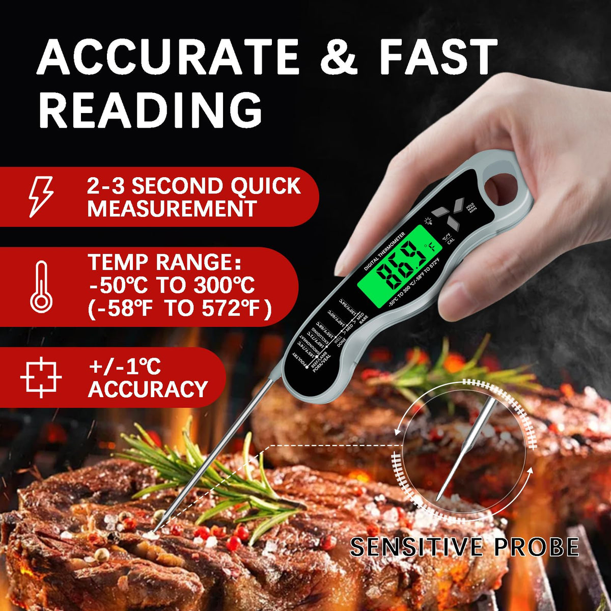 Giftsfaloy backlit display for easy reading during night grilling