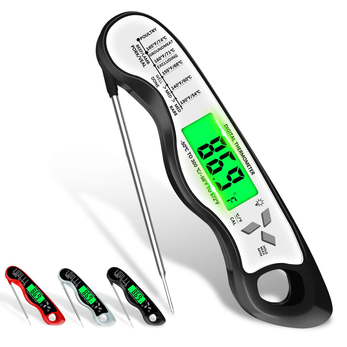 Giftsfaloy meat thermometer with front LED display for precise cooking readings.