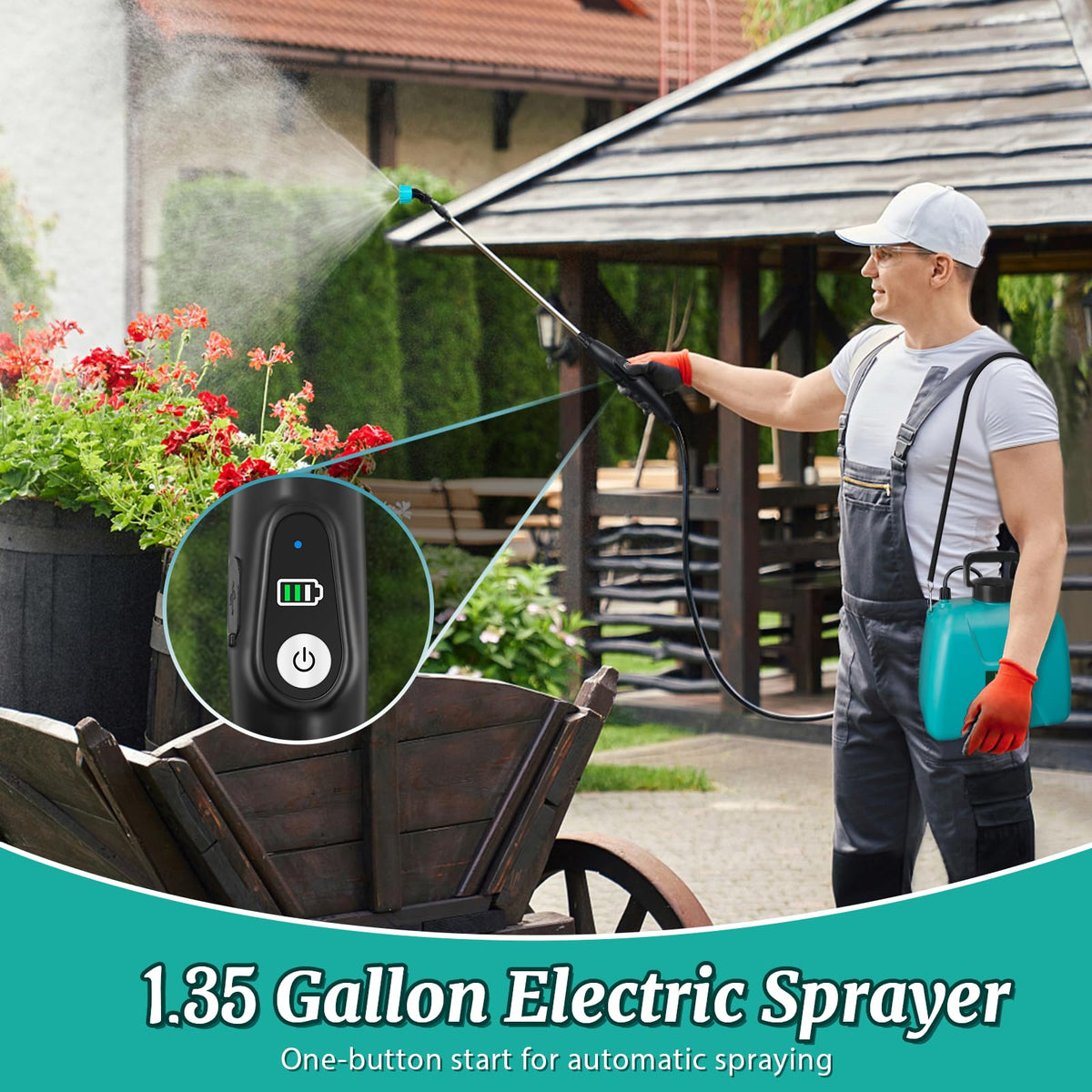 Giftsfaloy sprayer battery indicator highlights charge level for uninterrupted garden sessions.