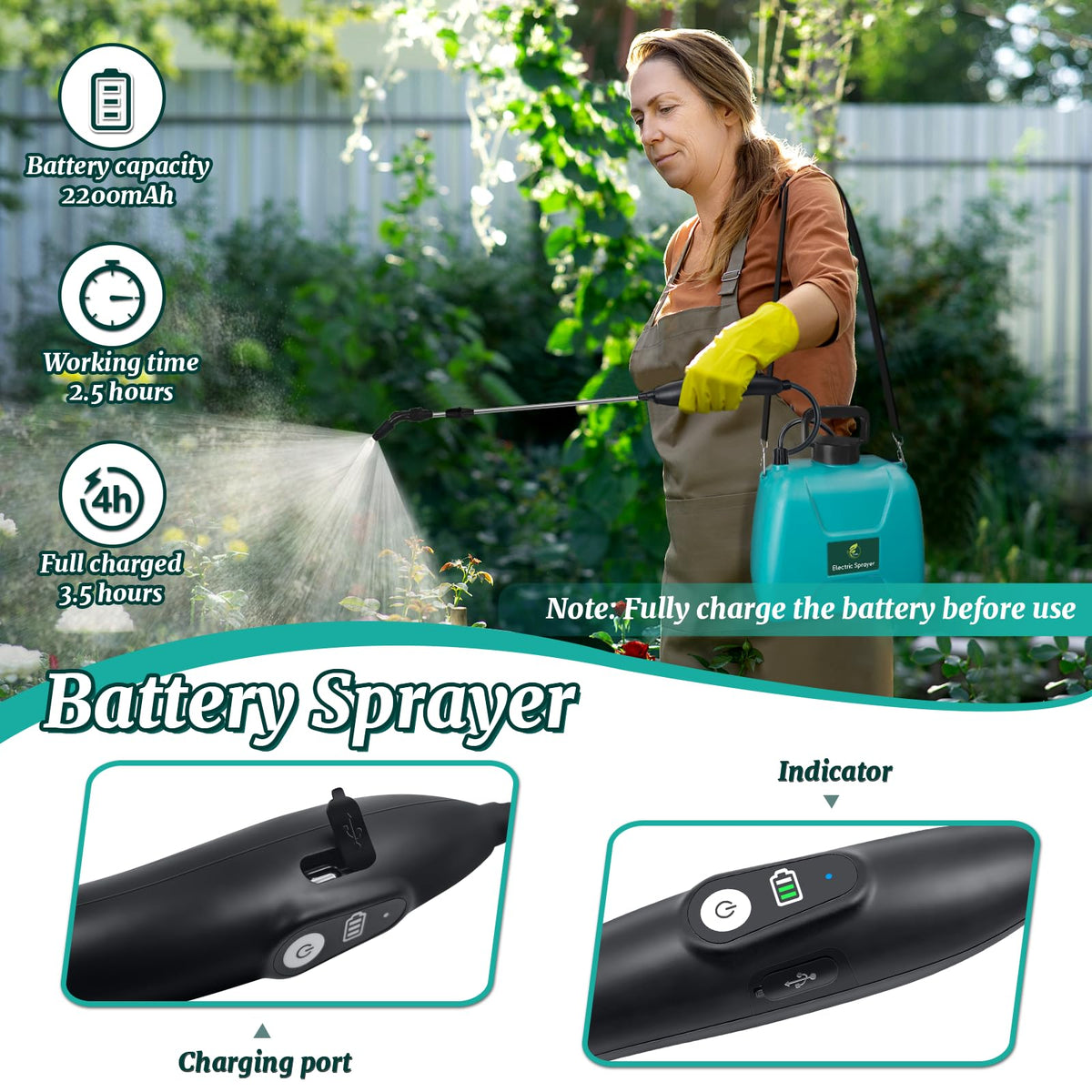 Giftsfaloy sprayer with telescopic wand extended for reaching high branches and corners.