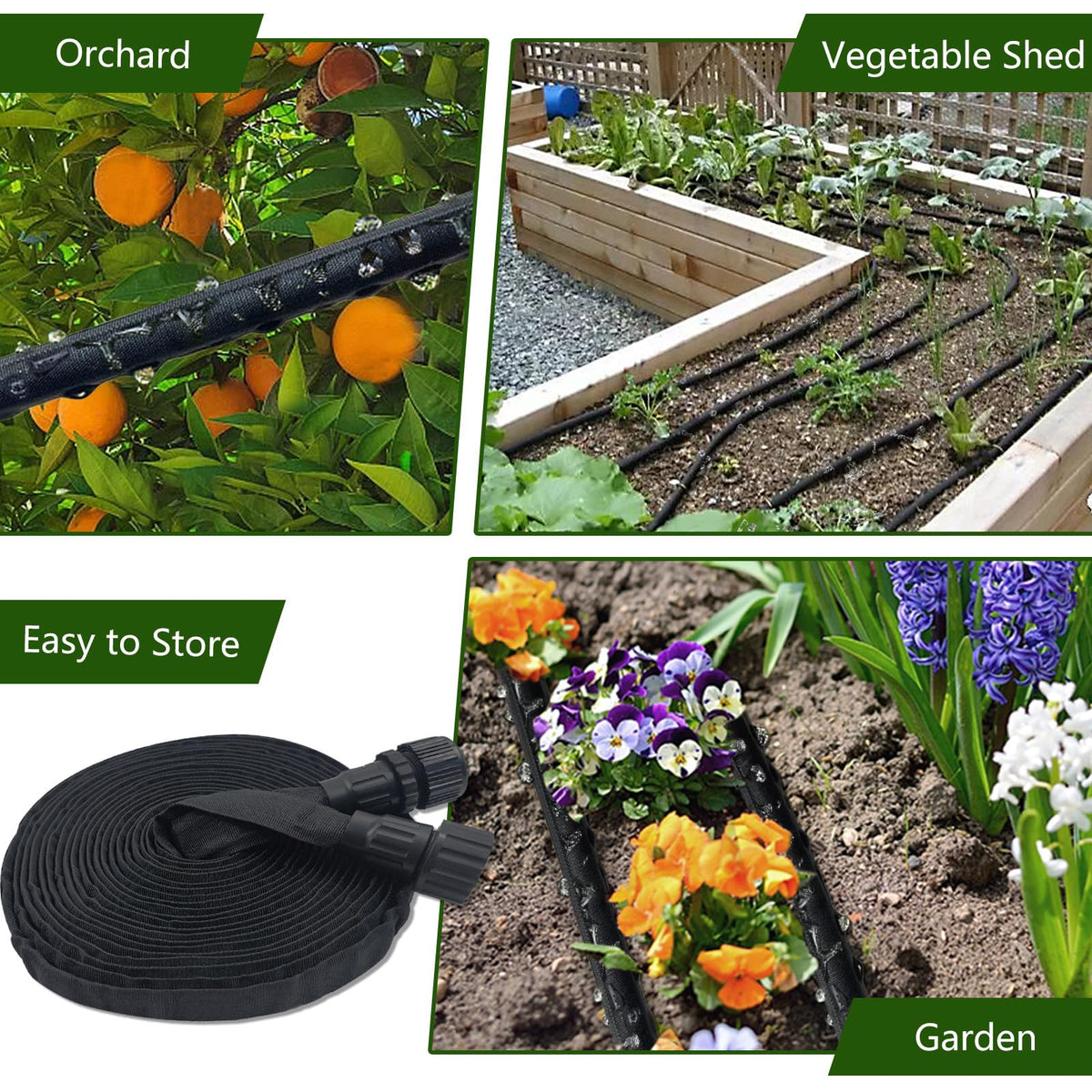 Giftsfaloy soaker hose disperses water evenly to roots and soil beds for consistent irrigation.