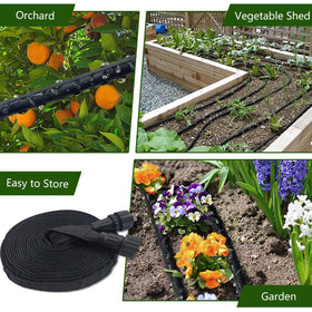 Giftsfaloy soaker hose disperses water evenly to roots and soil beds for consistent irrigation.