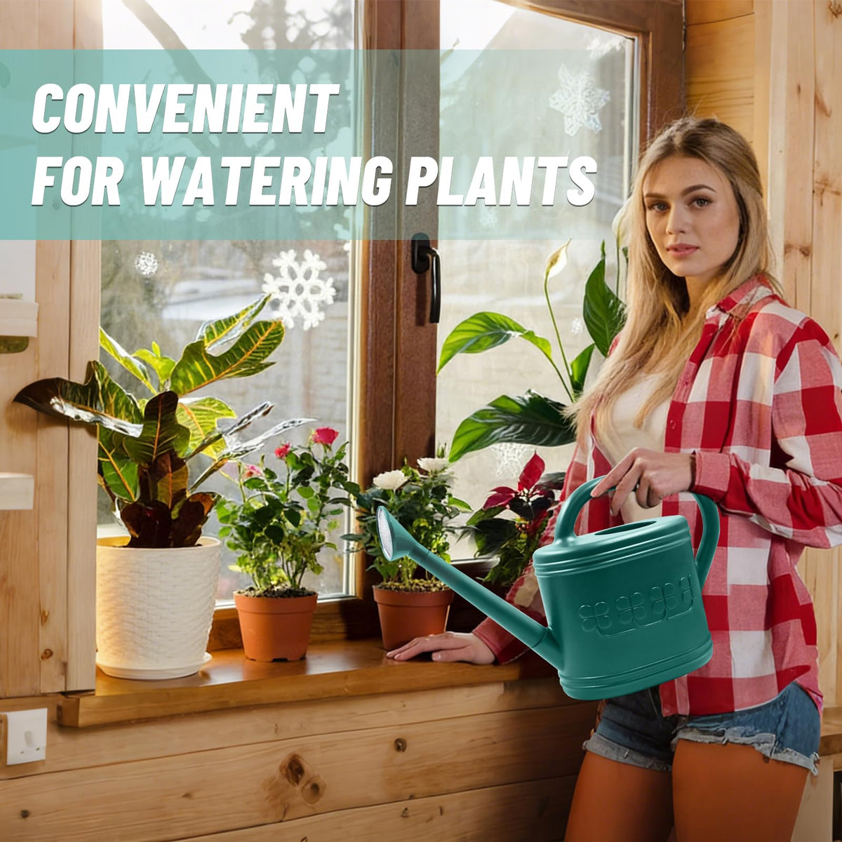 Giftsfaloy ergonomic double-handle watering can for comfortable, steady watering sessions.