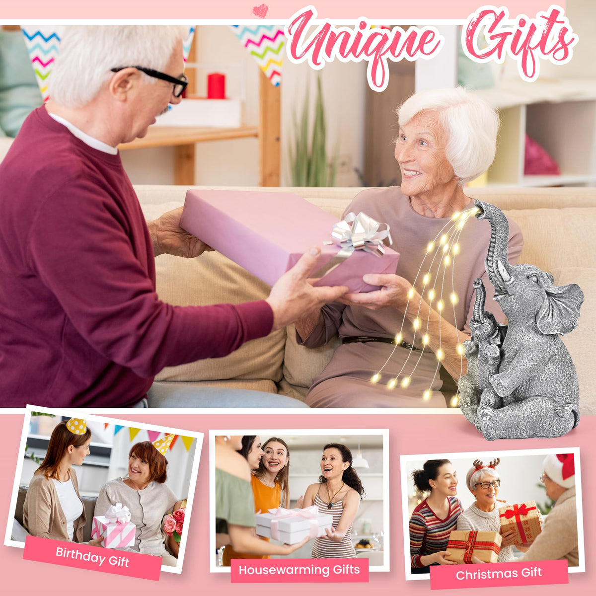 GIGALUMI elephant statue housewarming gift for mom or grandma.