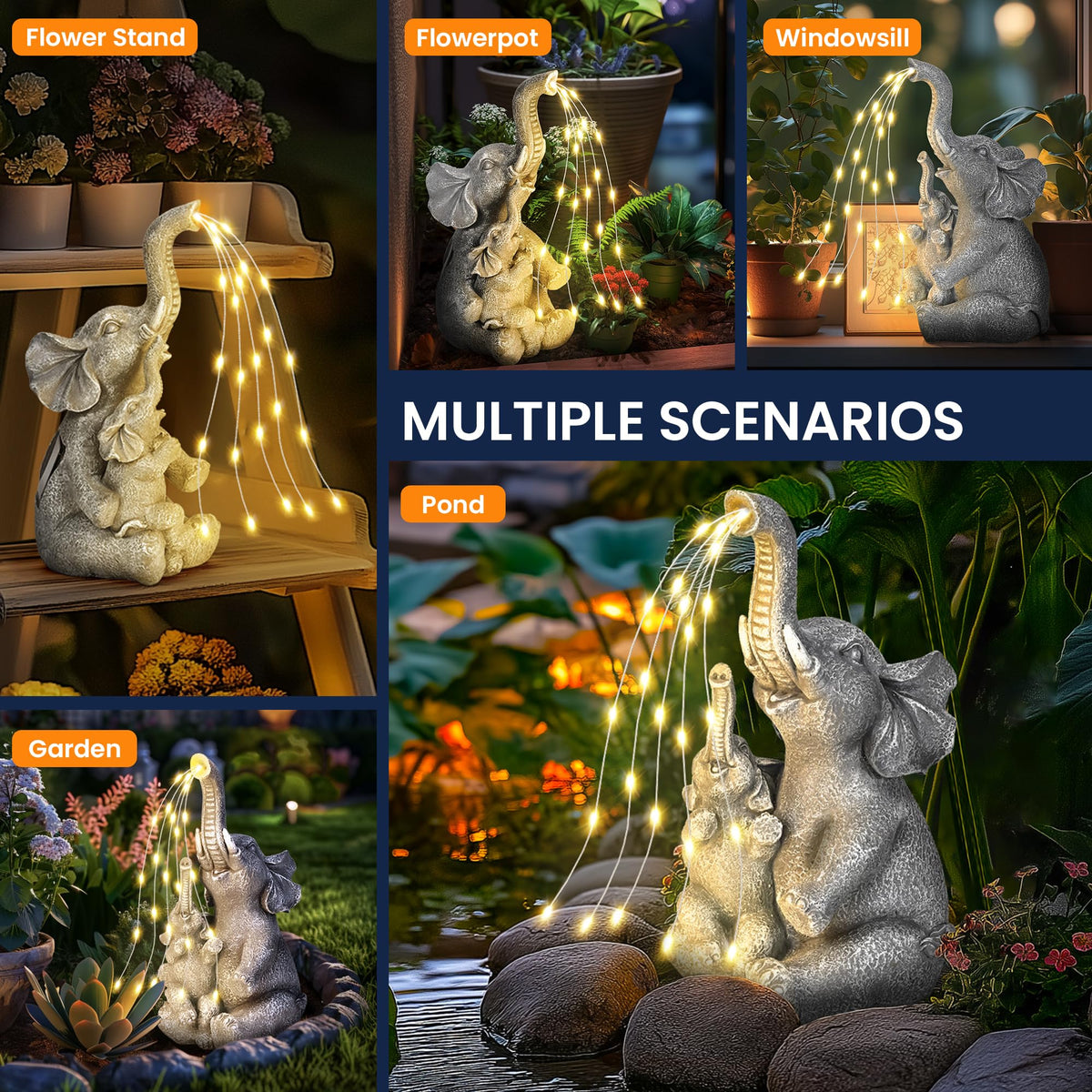 GIGALUMI solar elephant statue garden decor adds whimsical daytime charm.