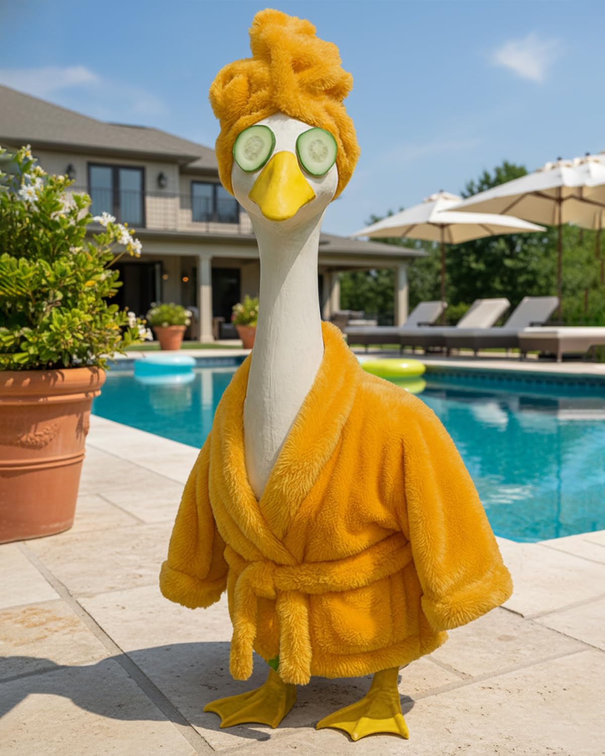 GigaCircle Porch goose spa set on patio for cheerful garden decor