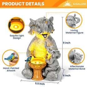 GIGALUMI baby elephant on mother's lap statue with water feature for lifelike charm.