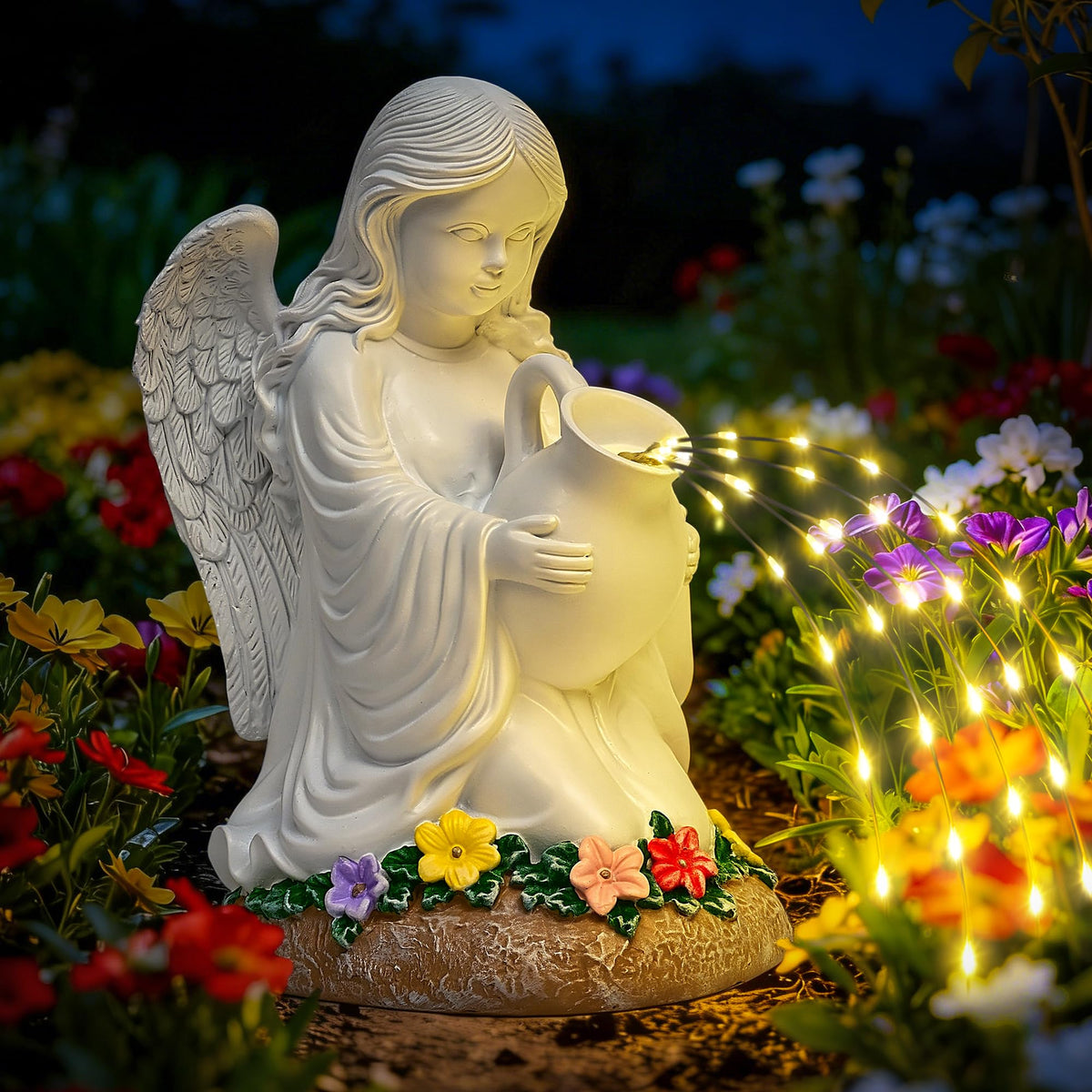 GIGALUMI garden statue solar angel outdoor ornament that glows at night